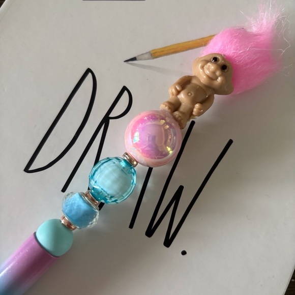 Pink Troll Doll handmade beaded Pen - Picture 1 of 3